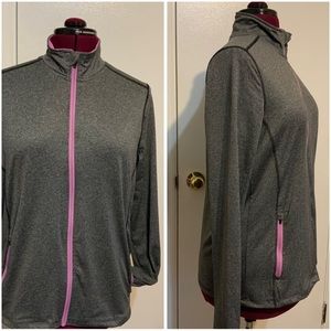 Like New Crivit Sport Running Gray Zip-Up sweatshirt with Pink Trim Zipper